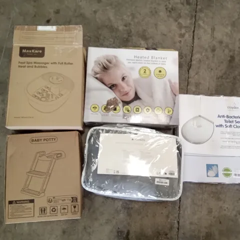 PALLET OF ASSORTED ITEMS INCLUDING HEATED BLANKET, MAXKARE FOOT SPA MASSAGER, BABY POTTY, NAVARIS SNUGGY, CROYDEX ANTI BACTERIAL TOILET SEAT