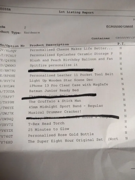 APPROXIMATELY 15 ASSORTED PRODUCTS TO INCLUDE; SPITFIRE PERSONALISED IT, IPHONE 13 PRO CLEAR CASE, BATMAN JUNIOR READY BED, T REX HEAD TORCH AND MUSICAL DRUMMER CRACKER  RRP £370