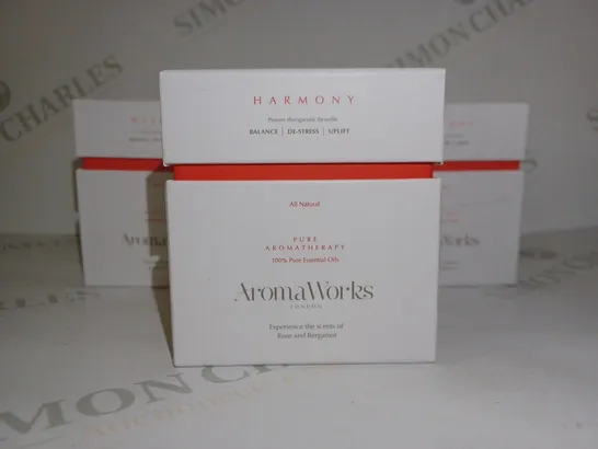 LOT OF 6 X AROMAWORKS CANDLES - HARMONY ROSE & BERGAMOT 