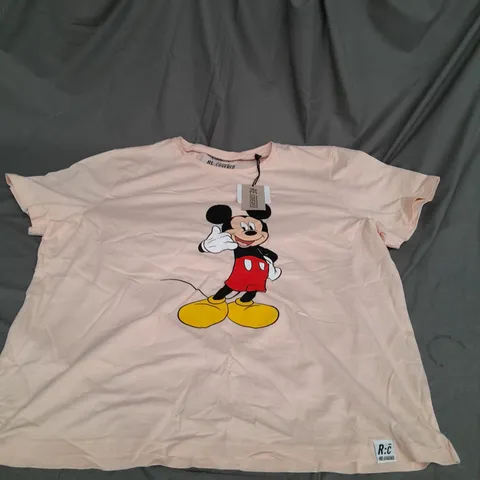 RECOVERED DISNEY MICKEY MOUSE PHONE PALE PINK WOMENS FITTED T-SHIRT - XL