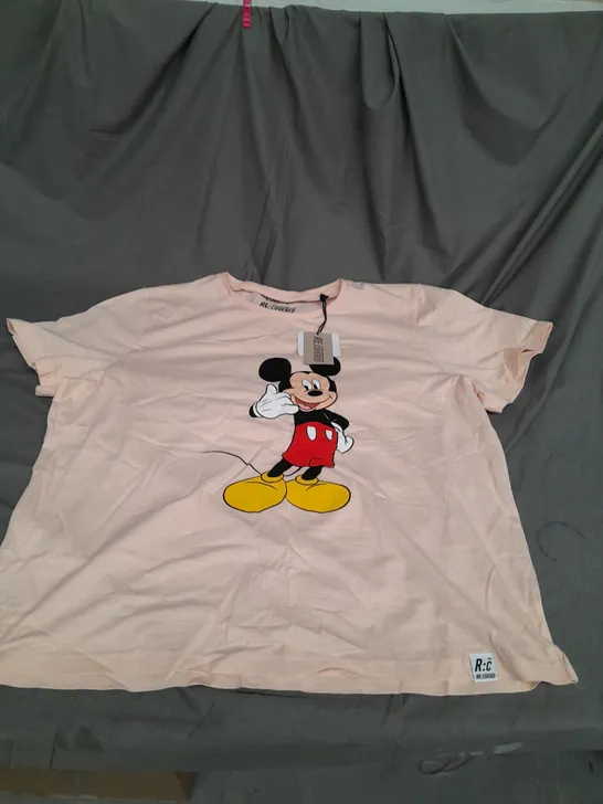 RECOVERED DISNEY MICKEY MOUSE PHONE PALE PINK WOMENS FITTED T-SHIRT - XL