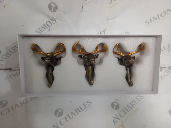 BOXED ALISON CORK SET OF 3 WALL HOOK STAGS