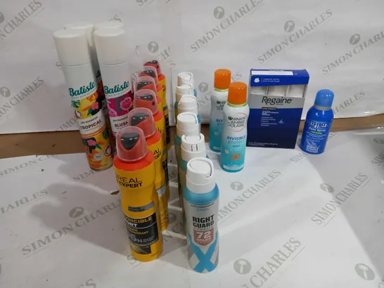 LOT OF APPROX 20 ASSORTED AEROSOLS TO INCLUDE HAIR SPRAY, BODY SPRAYS, COOLING PAIN RELIEF SPRAY ETC