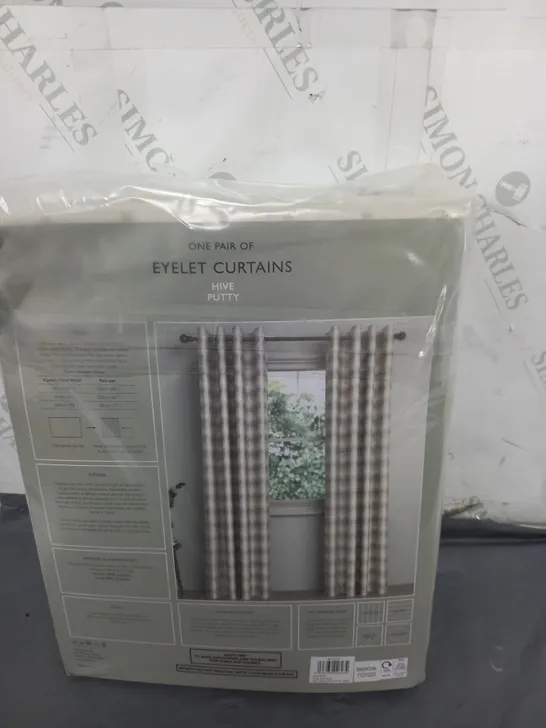 JOHN LEWIS ONE PAIR OF EYELET CURTAINS HIVE PUTTY 167CM BY 137CM 