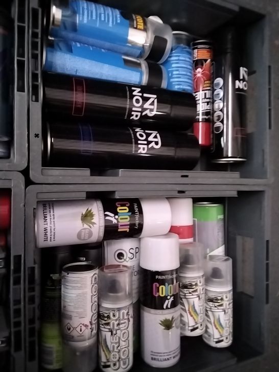 4 CRATES OF ASSORTED AEROSOLS TO INCLUDE CYCLE DRIVETRAIN CLEANER, CORE R-C COLOUR AND VARIOUS DEODORANTS 