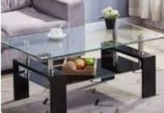 BOXED RECTANGLE GLASS COFFEE TABLE MODERN LIVING ROOM FURNITURE SHELF BLACK/WHITE WOOD (1 BOX)