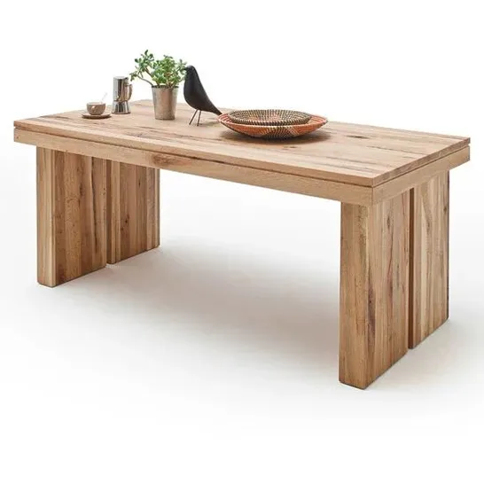 BRAND NEW AND BOXED DUBLIN 180CM WOODEN DINING TABLE IN SOLID WILD OAK (3 BOXES)