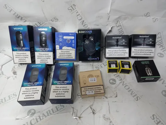 BOX OF APPROX 12 ASSORTED E-CIGARETTES TO INCLUDE - ASMODUS - VOOPOO VINCI 3 - HORIZON TECH