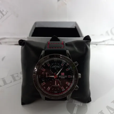 BOXED SENJUE MANCHESTER UNITED BLACK DAIL WATCH WITH LEATHER STRAP