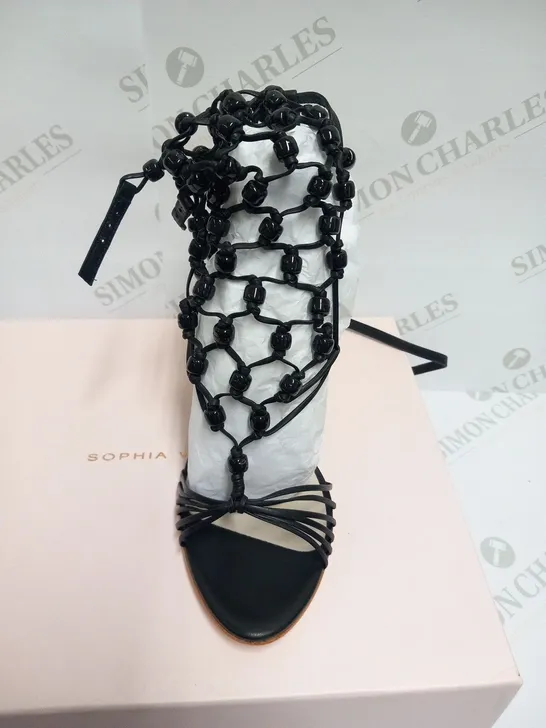 BOXED PAIR OF SOPHIA WEBSTER ARIELLE KNEE HIGH BLACK HEELS SIZE 39