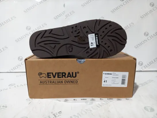 BOXED PAIR OF EVERAU FAUX FUR LINED SHOES IN CHOCOLATE COLOUR EU SIZE 41