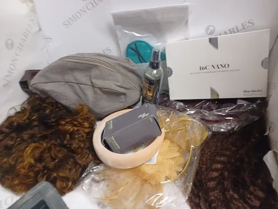 APPROXIMATELY 10 ASSORTED HEALTH AND BEAUTY ITEMS INCLUDING WIGS, HEAD BANDS AND SLEEPING MASKS