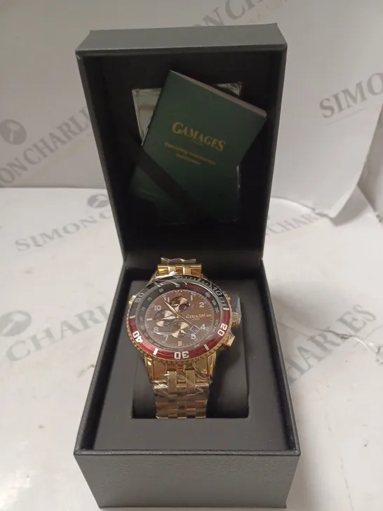 BOXED GAMAGES LONDON SPEEDSTER ROSE GOLD STAINLESS STEEL STRAP WATCH 