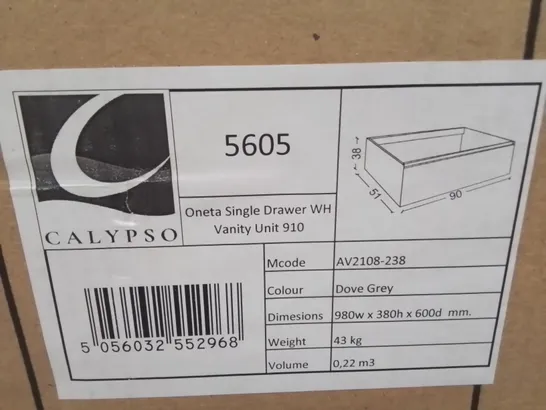 BOXED AS NEW CALYPSO ONETA SINGLE DRAWER WH VANITY UNIT IN DOVE GREY - 980X380X600MM