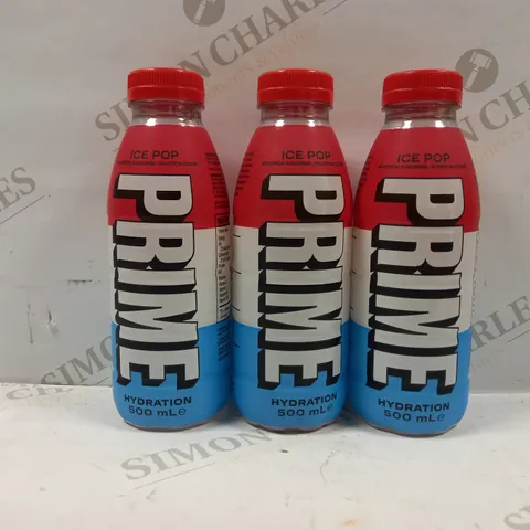 LOT OF 3 PRIME HYDRATION DRINKS IN ICE POP FLAVOUR (500ML)