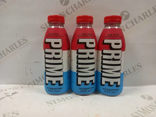 LOT OF 3 PRIME HYDRATION DRINKS IN ICE POP FLAVOUR (500ML)