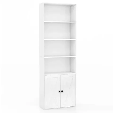 BOXED COSTWAY 188CM 6-TIER TALL BOOKSHELF FREESTANDING W/4 OPEN SHELVES & 2 DRAWERS LIVING ROOM HOME OFFICE - WHITE