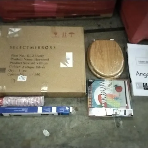 PALLET OF ASSORTED ITEMS INCLUDING SELECT MIRRORS HAYWOOD, ANGELSHIELD TOILET SEAT, KKTONER OFFICE STOOL, AICOK JUICE EXTRACTOR, HOME PULL UP, RECCI BEDDING BAR,