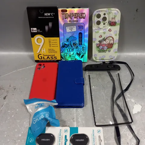 APPROXIMATELY 20 ASSORTED SMARTPHONE ACCESSORIES TO INCLUDE PROTECTIVE CASES, CHARGING CABLES, USB PLUGS ETC 