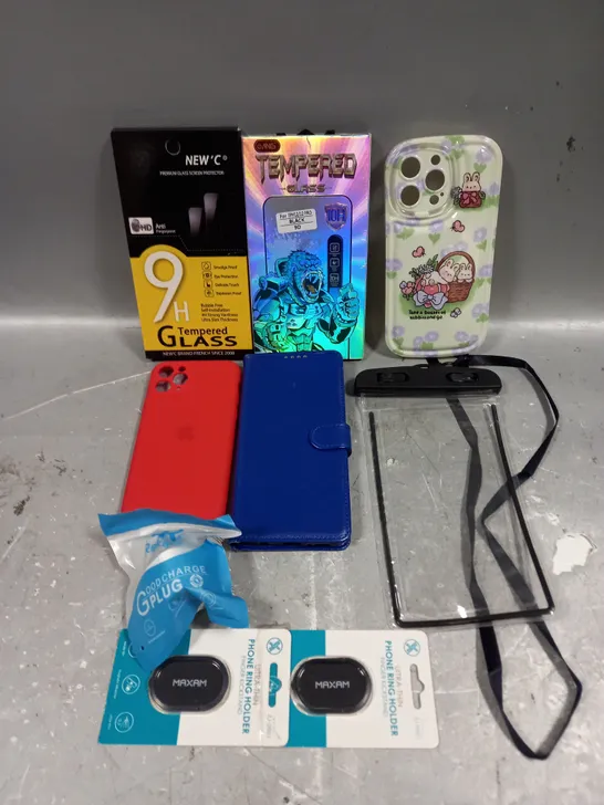 APPROXIMATELY 20 ASSORTED SMARTPHONE ACCESSORIES TO INCLUDE PROTECTIVE CASES, CHARGING CABLES, USB PLUGS ETC 