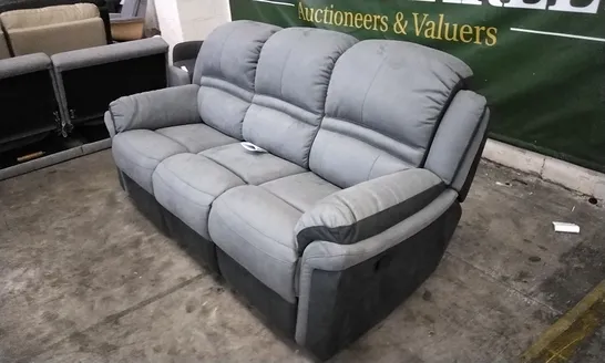 DESIGNER LIGHT/DARK GREY FABRIC 3 SEATER MANUAL RECLINER SOFA