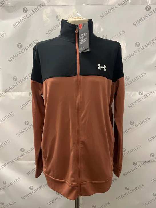 UNDER ARMOUR ZIP THROUGH JACKET IN SAND/BLACK SIZE M