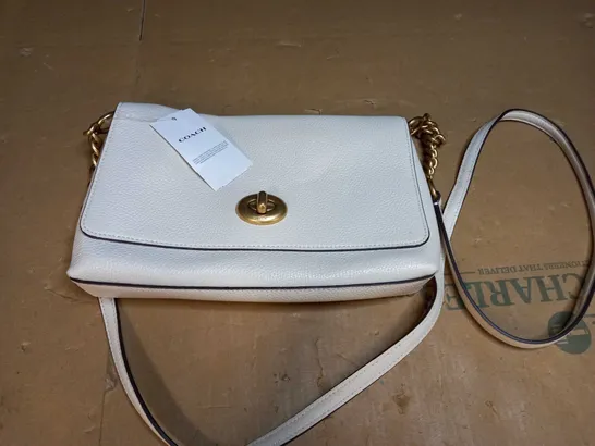 COACH CROSS BODY WHITE BAG WITH GOLD DETAIL