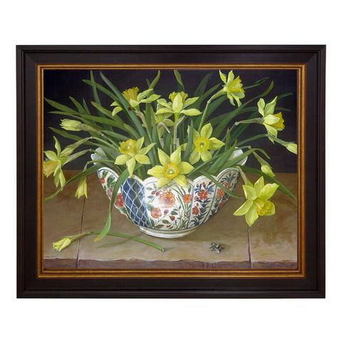 BOXED DAFFODILS IN CHINA VASE PICTURE FRAME PAINTING