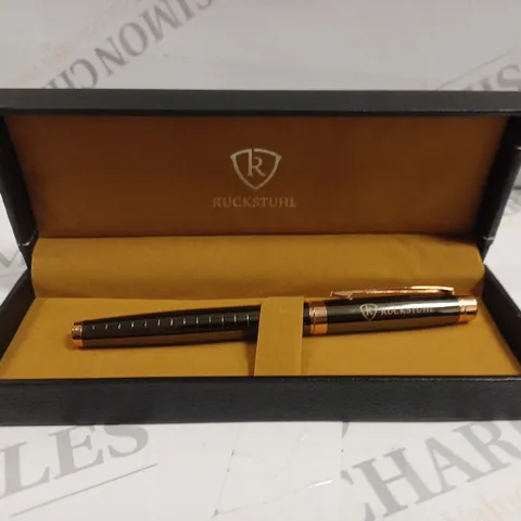 RUCKSTUHL STAINLESS STEEL LUXURY PEN IN GIFT BOX – BLACK & ROSE GOLD