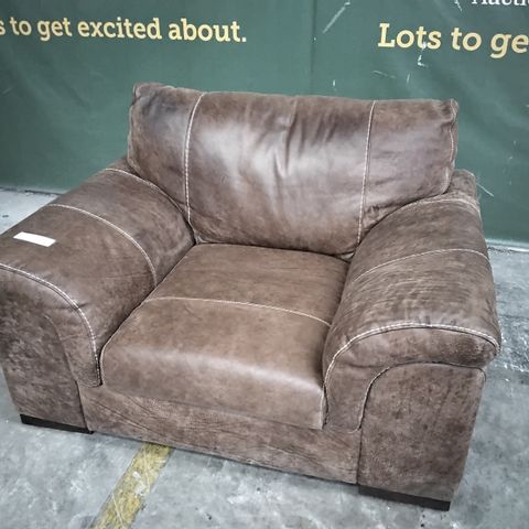 DESIGNER GUY CUDDLE CHAIR GRAND OUTBACK MARRONE WITH CONTRASTING STITCHING 
