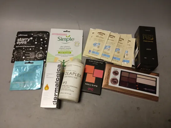 BOX OF APPROXIMATELY 15 COSMETIC ITEMS TO INCLUDE INCHES PRO, REVOLUTION PALETTE, AND SIMPLE SHEET MASK ETC. 