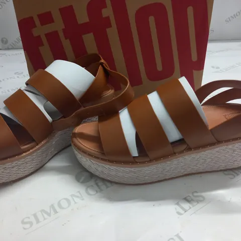 BOXED PAIR OF FITFLOP ELOISE BACK STRAP WEDGES IN LIGHT TAN - UK 7