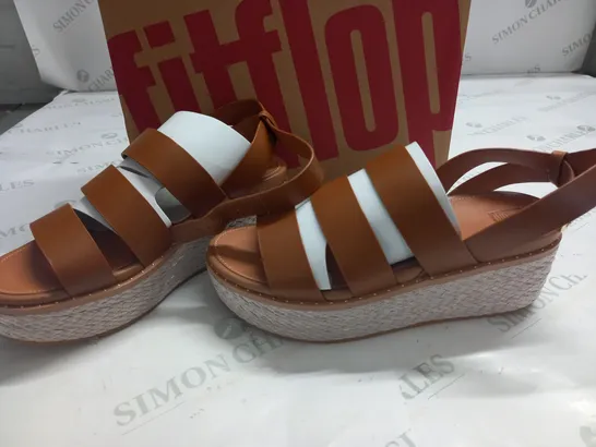 BOXED PAIR OF FITFLOP ELOISE BACK STRAP WEDGES IN LIGHT TAN - UK 7