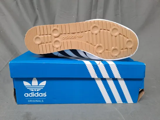 BOXED PAIR OF ADIDAS SAM SUPER SUEDE SHOES IN NAVY UK SIZE 8