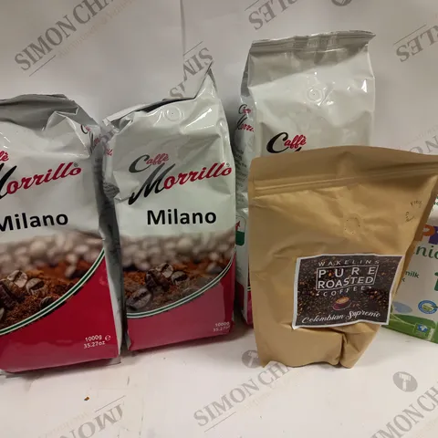 APPROXIMATELY 5 ASSORTED FOOD & DRINK ITEMS TO INCLUDE HIPP ORGANIC MILK STARTE PACK, CAFFE MOZZILLO MILANO COFFEE (1000g), WAKELINS PURE ROASTED COFFEE, ETC