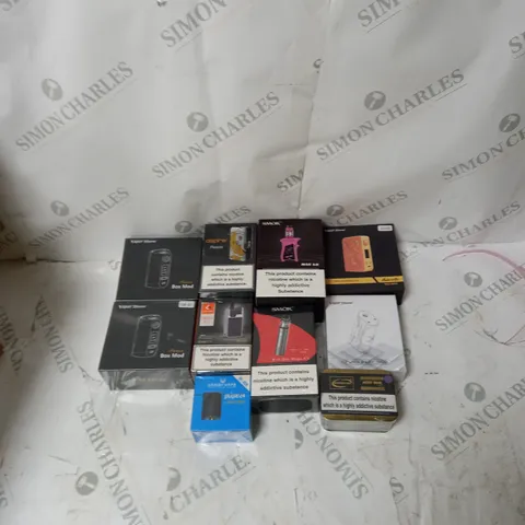 BOX OF APPROXIMATELY 10 ECIG PRODUCTS TO INCLUDE ASPIRE, SMOK, VAPORSTORM 