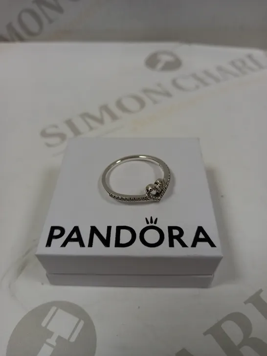 PANDORA SPARKLING WISHBONE HEART RING