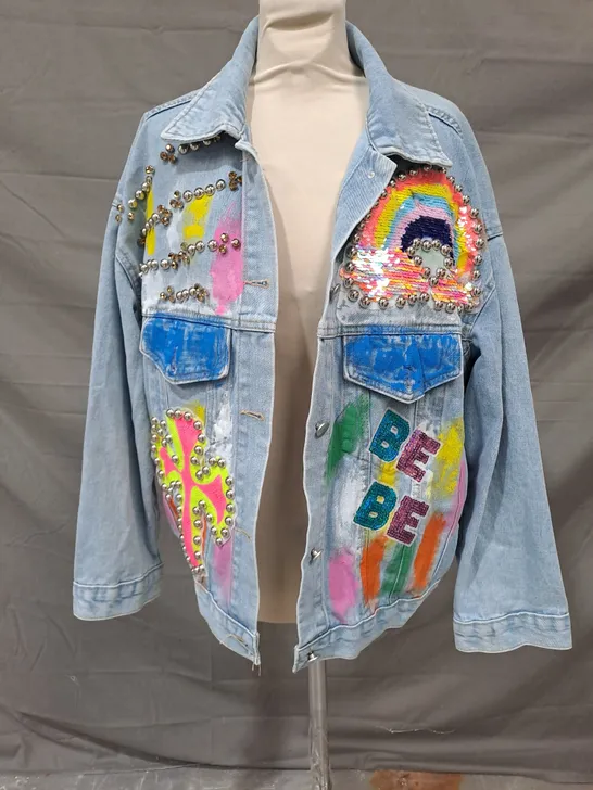 CAMEO ROSE STUDDED AND PAINTED DENIM JACKET SIZE LARGE