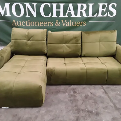 QUALITY DESIGNER CORNER SOFA - GREEN VELVET 