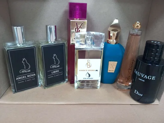 APPROXIMATELY 10 ASSORTED UNBOXED FRAGRANCES TO INCLUDE; DIOR, ERBA PURA, HINDRA'S AROMA AND YVES SAINT LAURENT