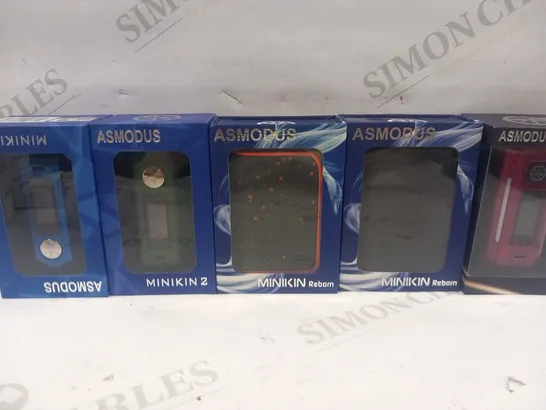 5 BOXED ASMODUS VAPING PRODUCTS TO INCLUDE; LUSTRO, MINIKIN REBORN AND MINIKIN 2