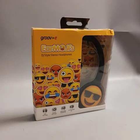 BOXED GROOVE EARMOJIS DJ STYLE STEREO HEADPHONES IN BLACK AND YELLOW