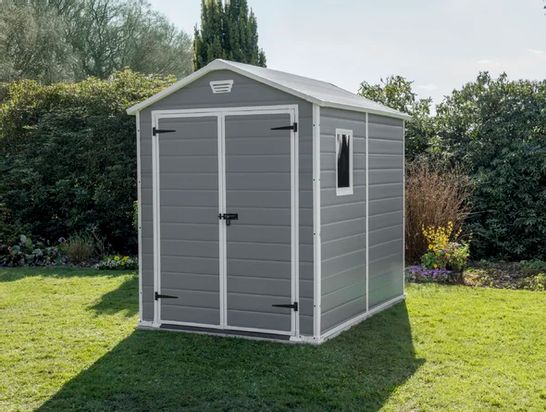 BOXED MANOR 6FT × 8FT PLASTIC APEX GARDEN SHED 