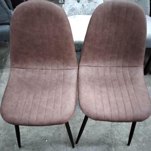 2 DESIGNER BROWN/ RED FAUX LEATHER CHAIRS ON BLACK LEGS