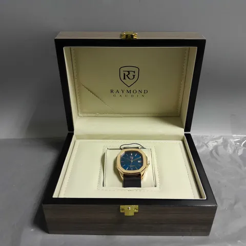 MENS RAYMOND GAUDIN WATCH – 316 STAINLESS STEEL CASE – JPN MOVEMENT – BLUE DIAL – RUBBER STRAP – 5 ATM WATER RESISTANT