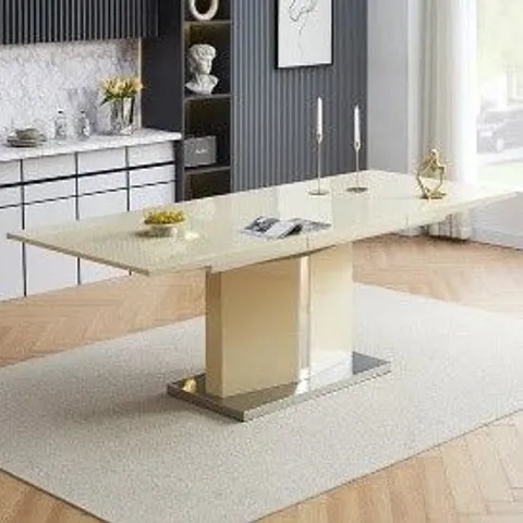 BOXED BELMONTE EXTENDABLE DINING TABLE LARGE IN CREAM GLOSS (3 BOXES)