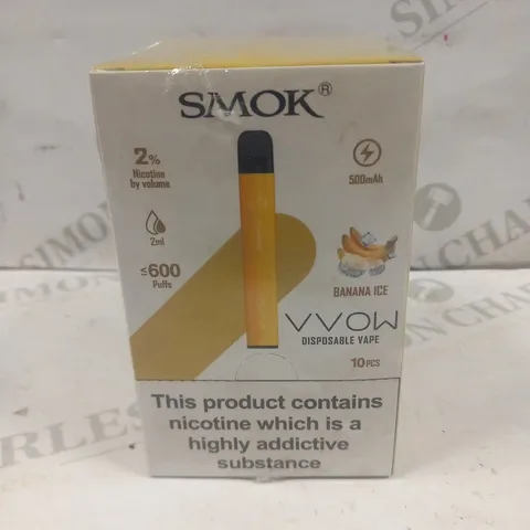 BRAND NEW BOXED AND SEALED SMOK VVOW DISPOSABLE VAPES 10 PIECES BANANA ICE