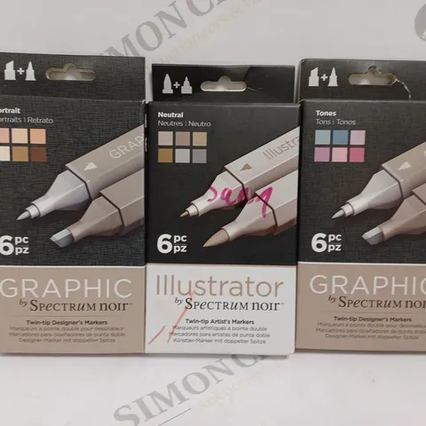 LOT OF 3 6-PACKS OF SPECTRUM NOIR MARKERS INCLUDES GRAPHIC AND ILLUSTRATOR STYLES 