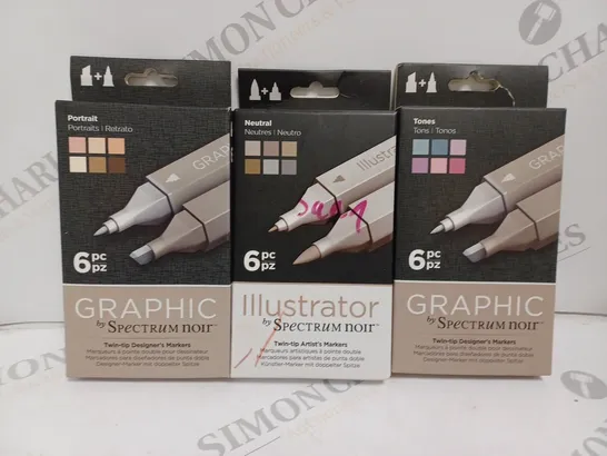 LOT OF 3 6-PACKS OF SPECTRUM NOIR MARKERS INCLUDES GRAPHIC AND ILLUSTRATOR STYLES 