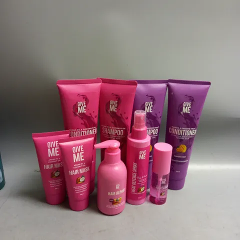 LOT OF 9 GIVE ME HAIR CARE PRODUCTS TO INCLUDE SHAMPOO, CONDITIONER AND HAIR MASK VARIOUS SIZES